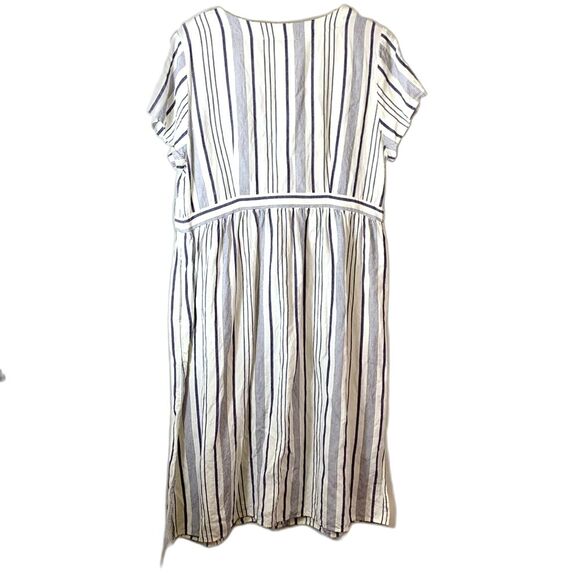 Loft Plus White and Blue Striped V-Neck Button Front SS Midi Shirt Dress Size 16 - Picture 5 of 15